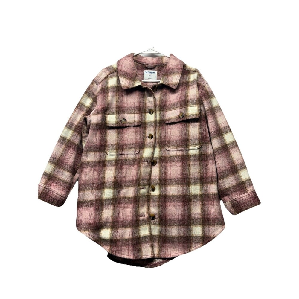 Old Navy Pink Plaid Shacket Wool Size Large Petite Gorpcore Outdoor Jacket
